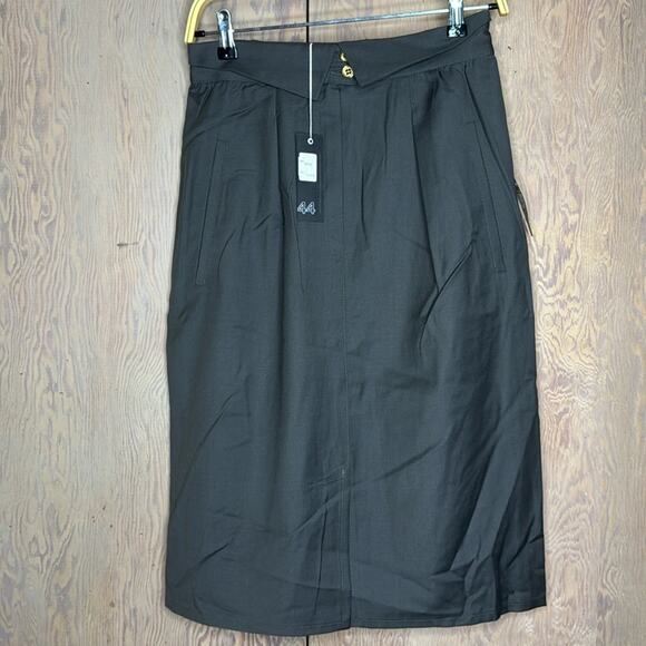 Vintage NWT Umberto Ginocchietti Midi Dark Olive Green Skirt - Picture 1 of 8